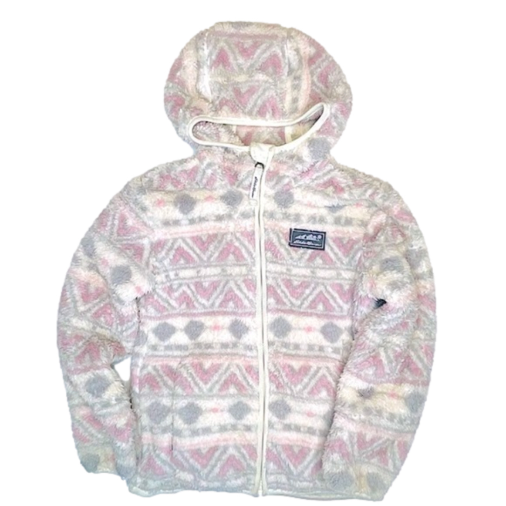 EDDIE Bauer Girl’s Sherpa Fleece Fair Isle Zip Up Hooded Jacket